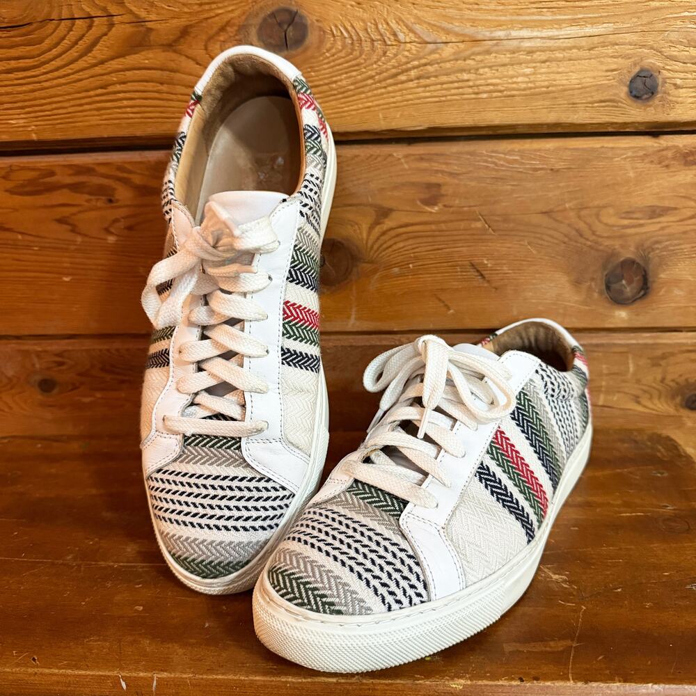 Taft Jacquard Men's White Stripes Low Top Casual Sneakers Size 8